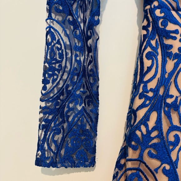 Lace blue/brown lined Backless Shorts Jumpsuit size XS-S - Picture 8 of 16